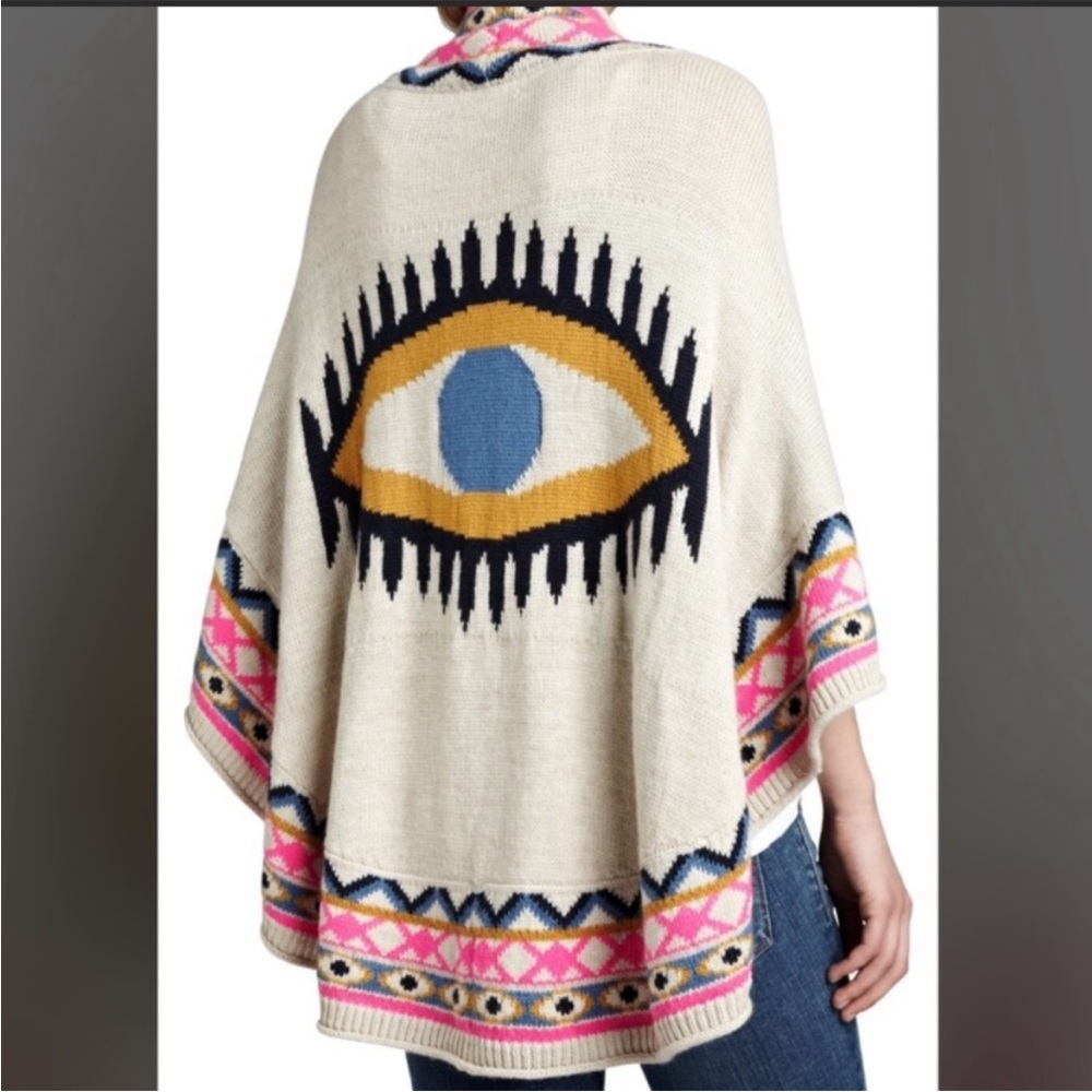 Mara Hoffman Cream Poncho with Pink and Blue Accents